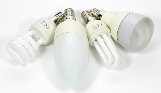 Vier verschiedene Energiesparlampen